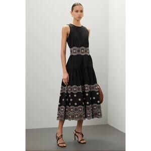 Vanessa Bruno Alais Dress Black Midi Tiered Ruffle Long Sleeve Sz 40